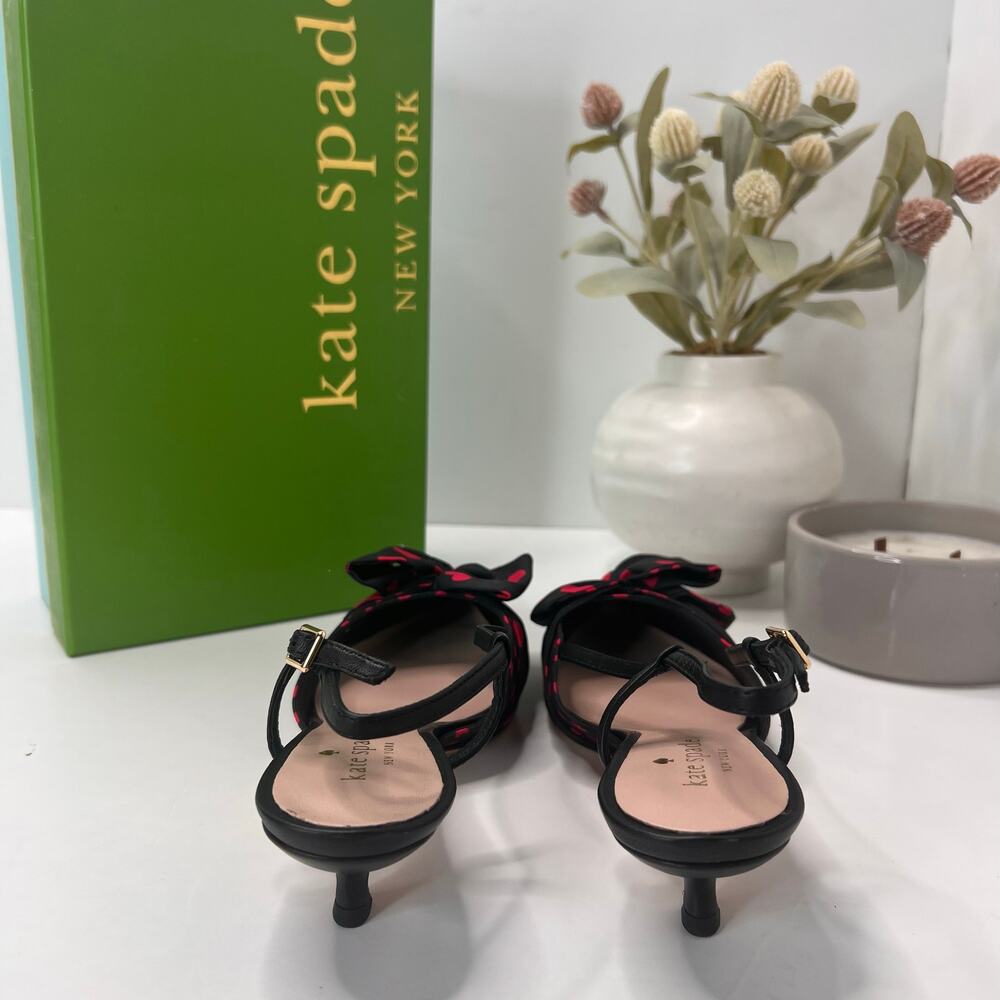 Kate Spade Daxton Heart Kitten Heel Slingback Black/Red Women 6.5M Valentine - Picture 5 of 11